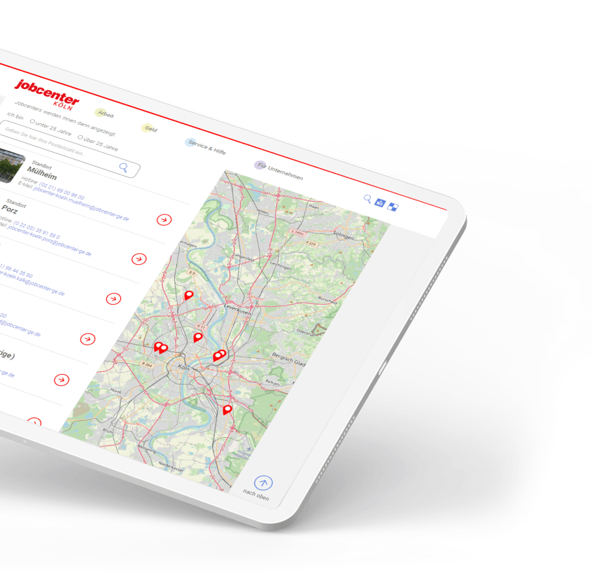 Tablet mit Jobcenter Köln Website